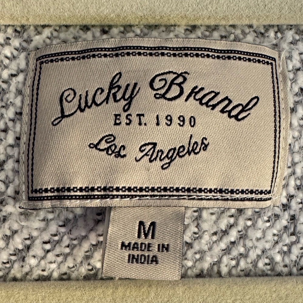 Lucky Brand Textured Knit Asymmetrical Zip Sweater Jacket Cozy Fall Gray Size M - Picture 9 of 10